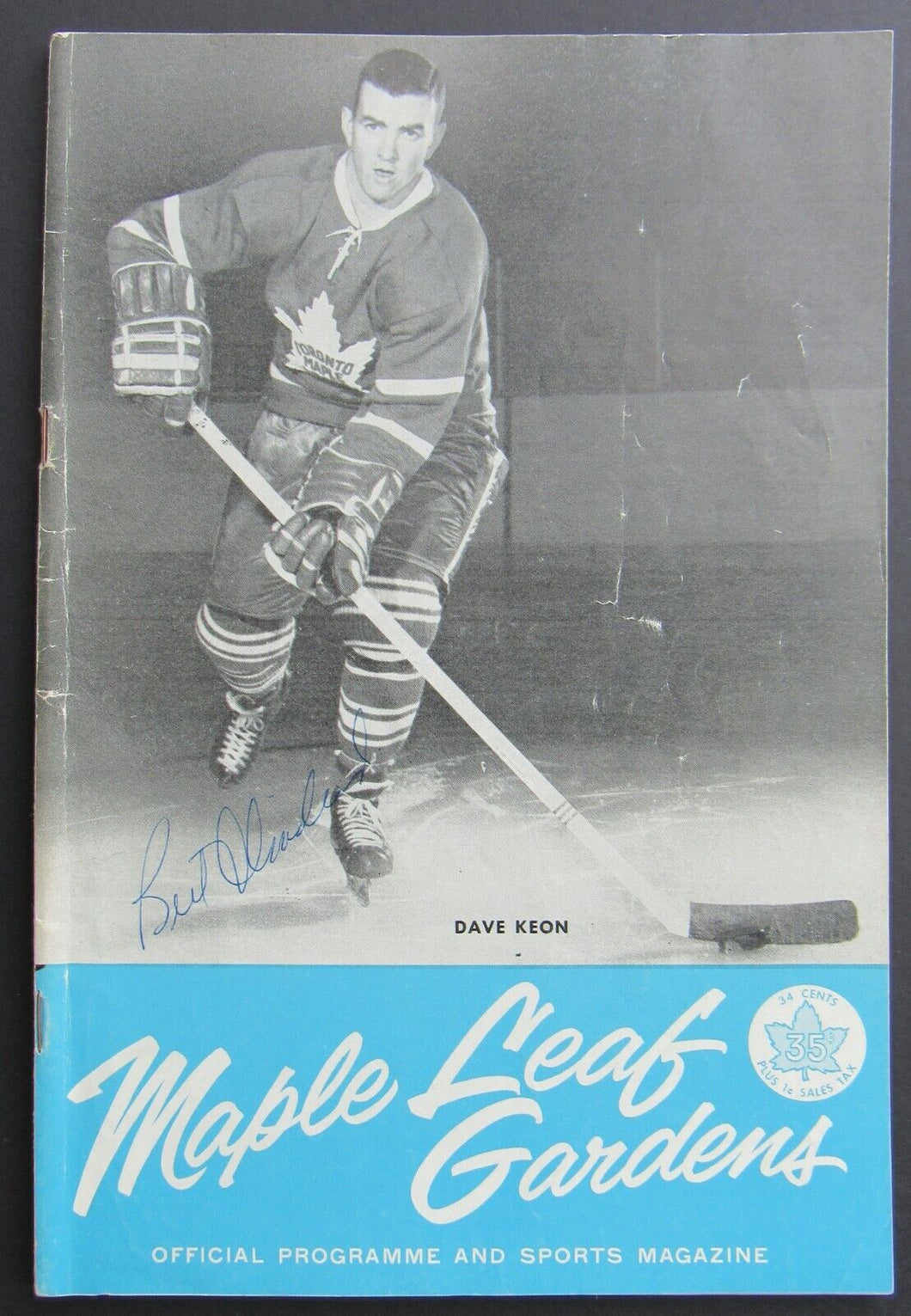 1961 Maple Leaf Gardens NHL Program Signed By Bert Olmstead Toronto vs Boston