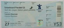 Load image into Gallery viewer, 2010 Vancouver Olympics Snowboard Parallel GS Ticket Jasey Anderson Canada Gold
