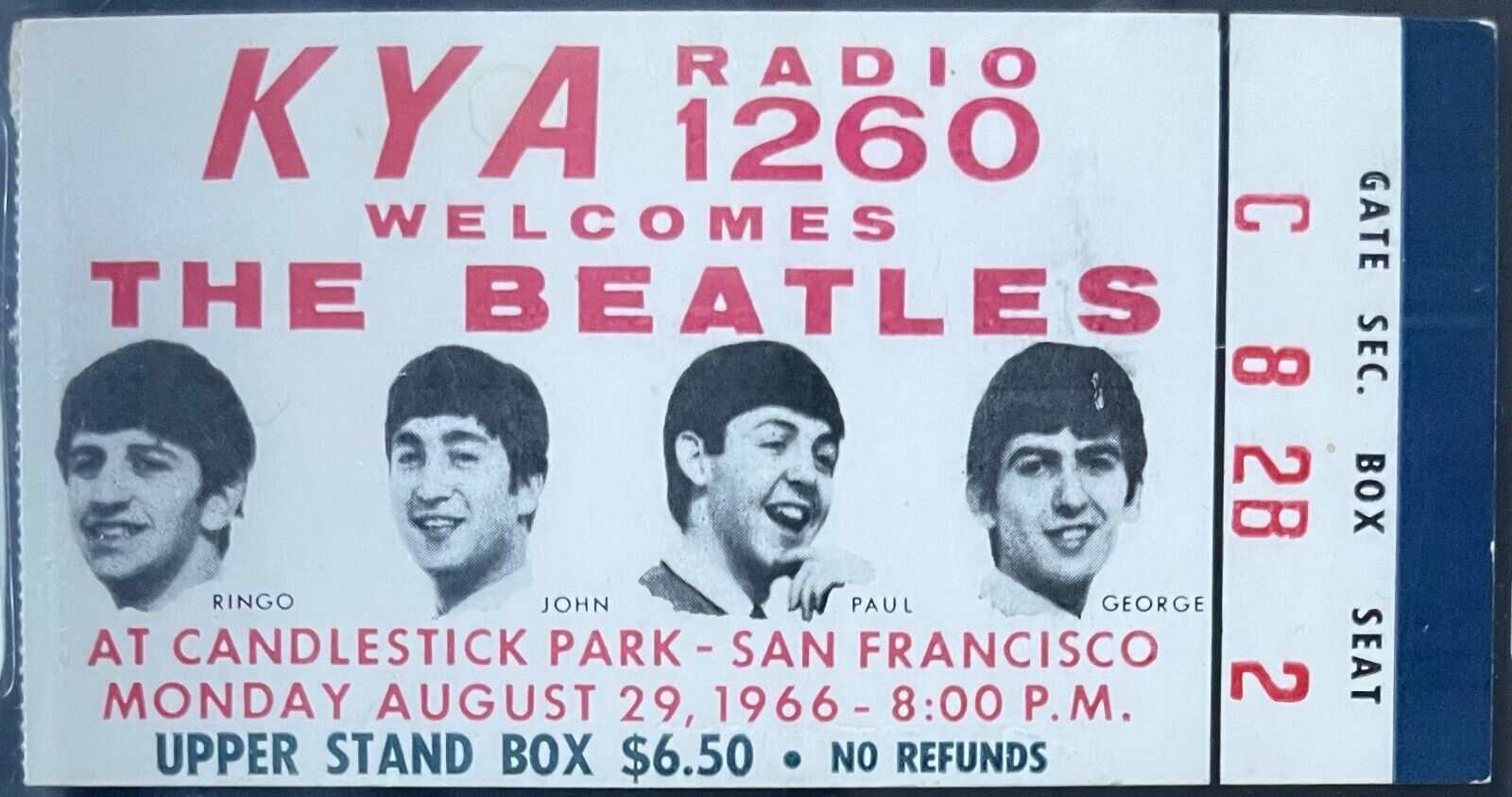 1966 The Beatles Final Concert Ticket Stub Candlestick Graded