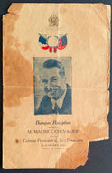 1930 Maurice Chevalier Signature Autographed Banquet Program Menu French Actor