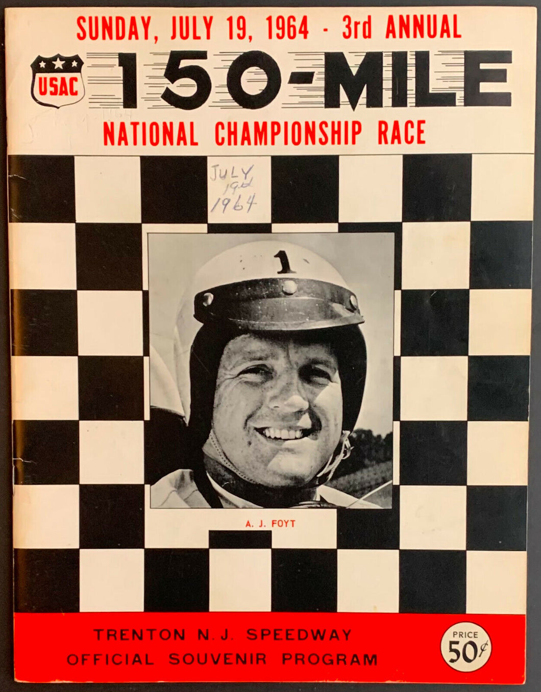 1964 Indy Racing Program Signed Lloyd Rugby 150 Mile USAC Trenton Speedway