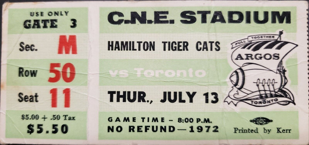 1972 C.N.E. Stadium Hamilton Tiger Cats vs Toronto Argonauts CFL Football