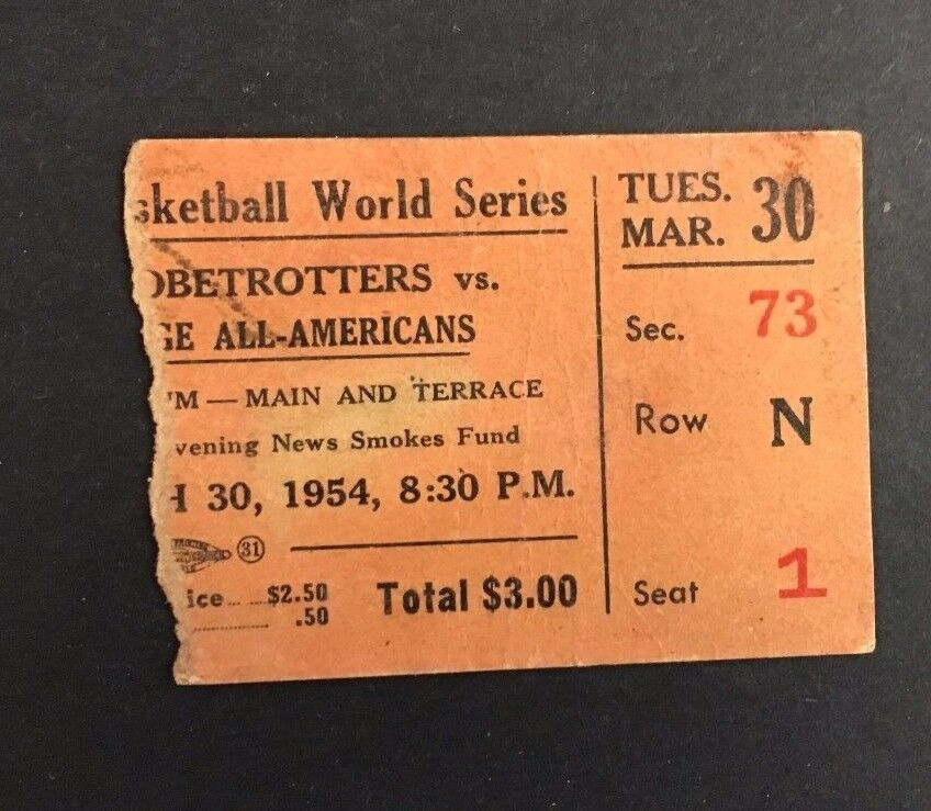 1954 Harlem Globetrotters Vs College All Americans Ticket Stub Vtg Basketball