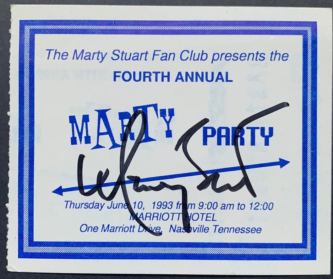 1993 Marty Stuart Signed Fan Club Music Ticket Nashville Country Singer Vintage