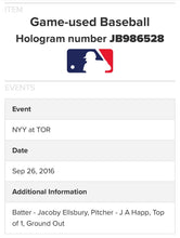 Load image into Gallery viewer, 2016 Game Used Baseball Toronto Blue Jays New York Yankees Jacoby Ellsbury MLB
