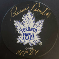 Bernie Parent Signed Hockey Puck Toronto Maple Leafs NHL HOF Vintage Viceroy