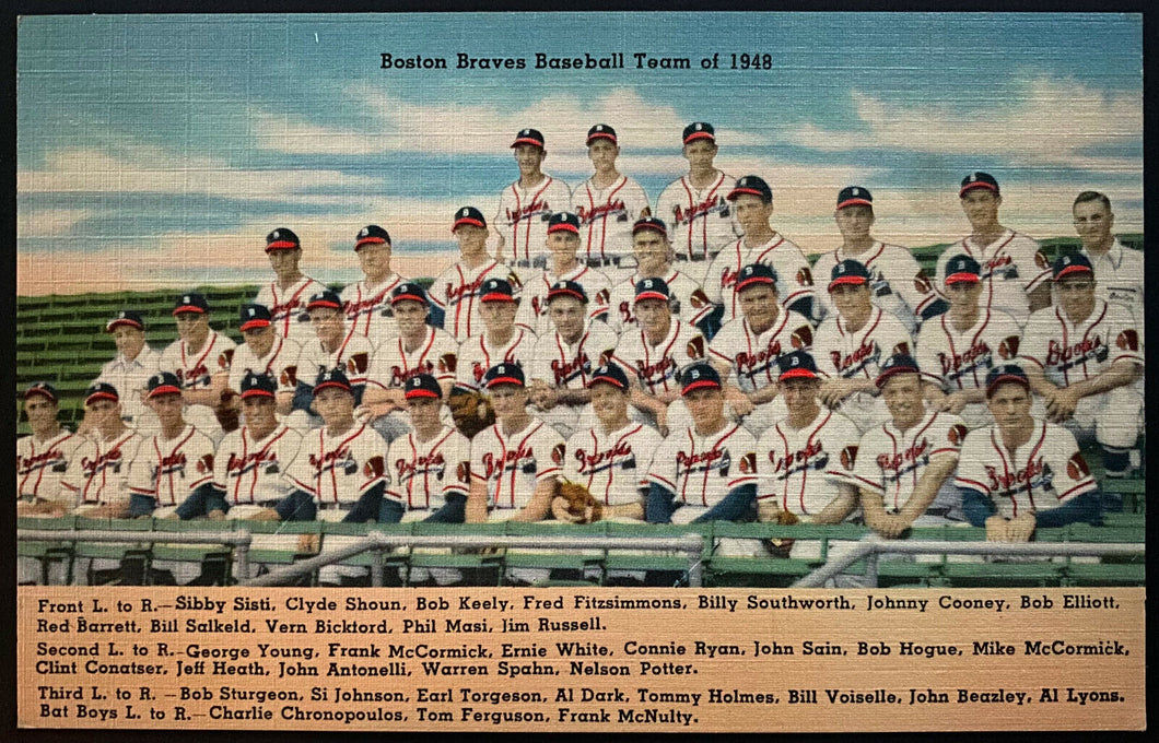 1948 Boston Braves Team Photo Postcard Unposted Vintage Baseball Postcard
