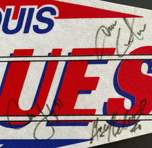 Load image into Gallery viewer, 1990s Signed Vintage NHL St. Louis Blues Autographed Pennant Curtis Joseph
