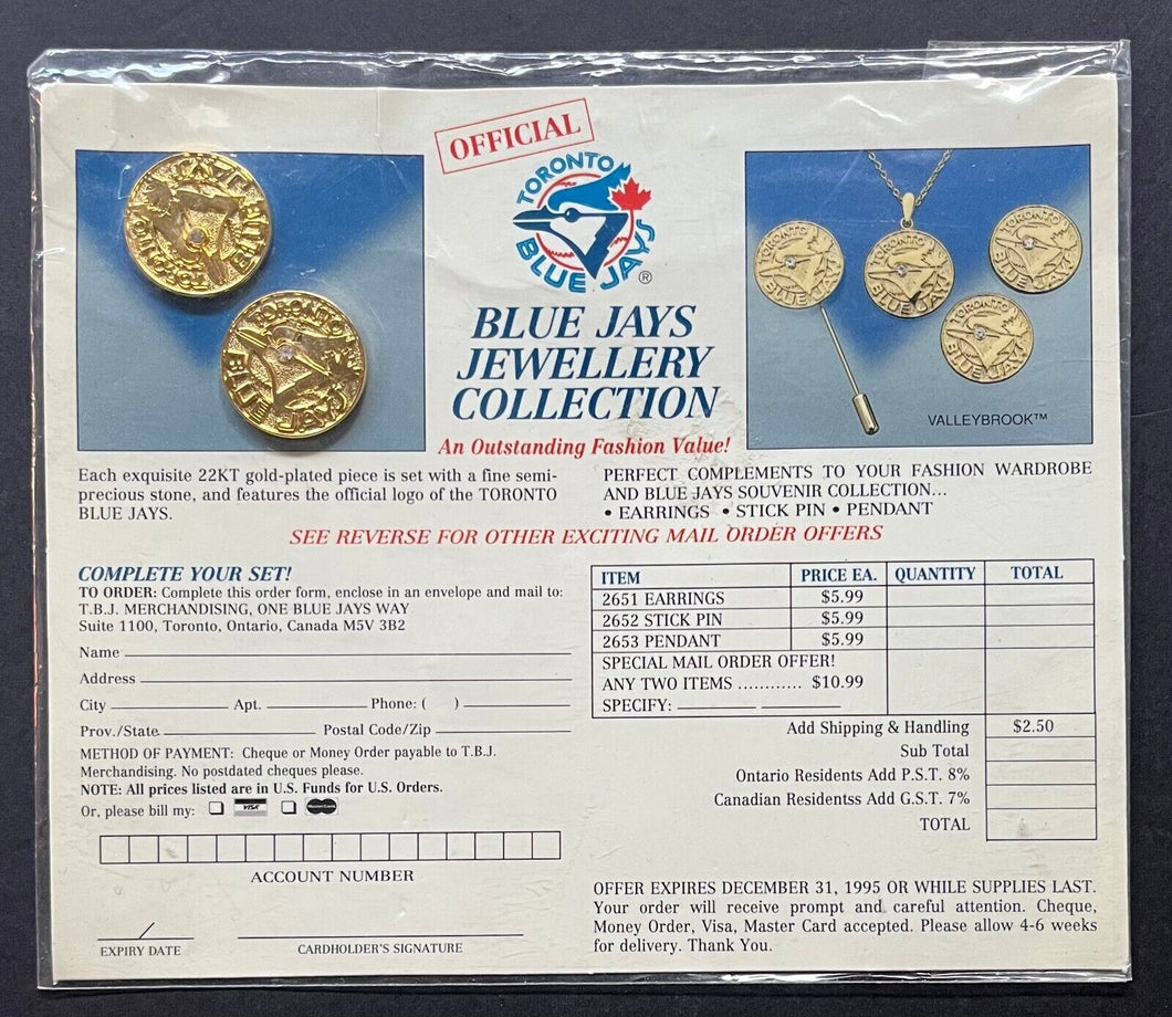 1995 Toronto Blue Jays MLB Baseball 22k Earrings Original Unopened New Old Stock