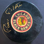 Pierre Pilote Signed Autographed Chicago Blackhawks NHL Hockey Puck JSA COA