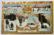 Circa 1900s Vintage Canada Winter Sports Postcard Hockey Scene Posted Old Stamp