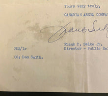 Load image into Gallery viewer, 1962 NHL Hockey Signed Letter Frank Selke Jr Autographed Montreal Canadiens Rare
