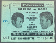 1972 Montreal Forum Boxing Match Ticket Stub Marcotte Paduano Vintage Sports