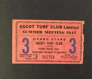 1947 Fort Erie Ontario Racetrack Admission Ticket Canadian Ascot Turf Club