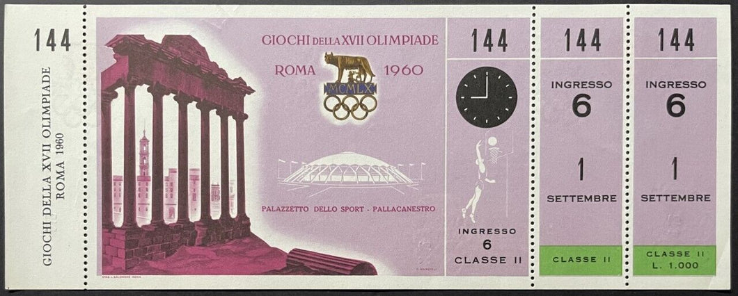1960 Vintage Rome Summer Olympics Volleyball Full Ticket