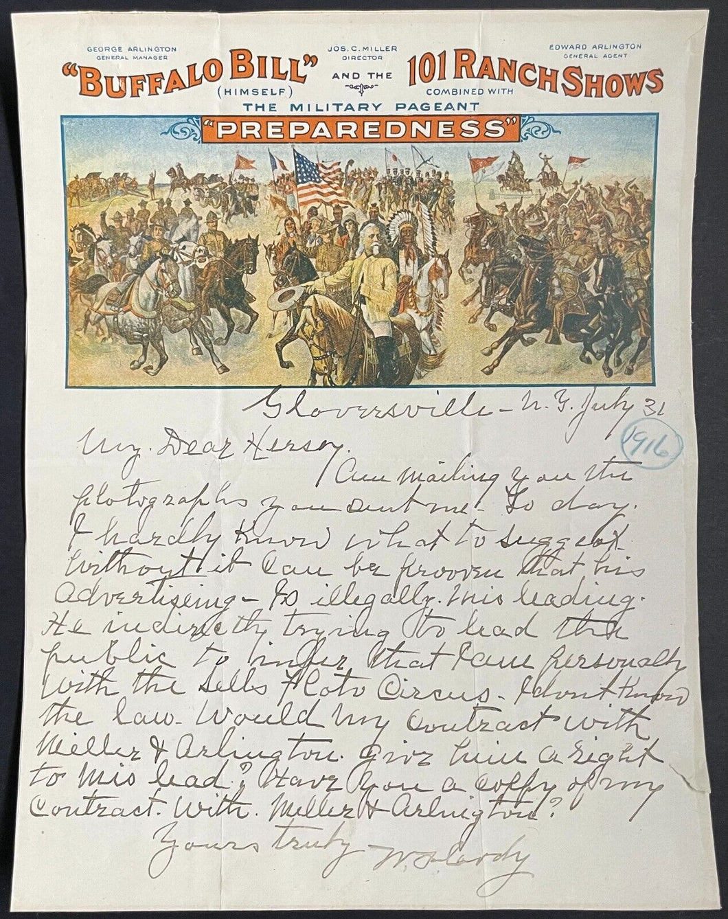 1916 Buffalo Bill Cody Signed Handwritten Letter Autographed Western History JSA