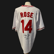 Load image into Gallery viewer, Pete Rose Autographed Cincinnati Reds MLB Baseball Jersey Hit King 4256 Insc.
