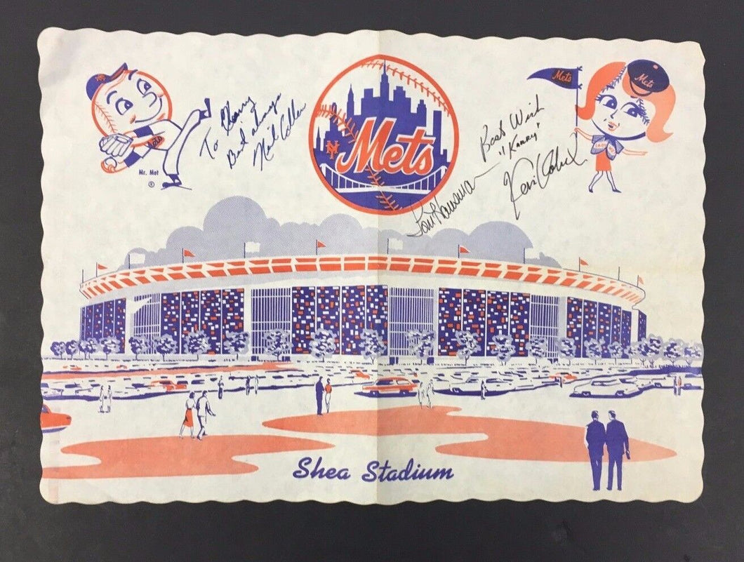 Vintage Shea Stadium Place Mat New York Mets Baseball Signed Kevin Kobel Allen