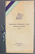 1912 Toronto Argonaut Rowing Club Annual Dinner Menu Program Rare Canada Vintage