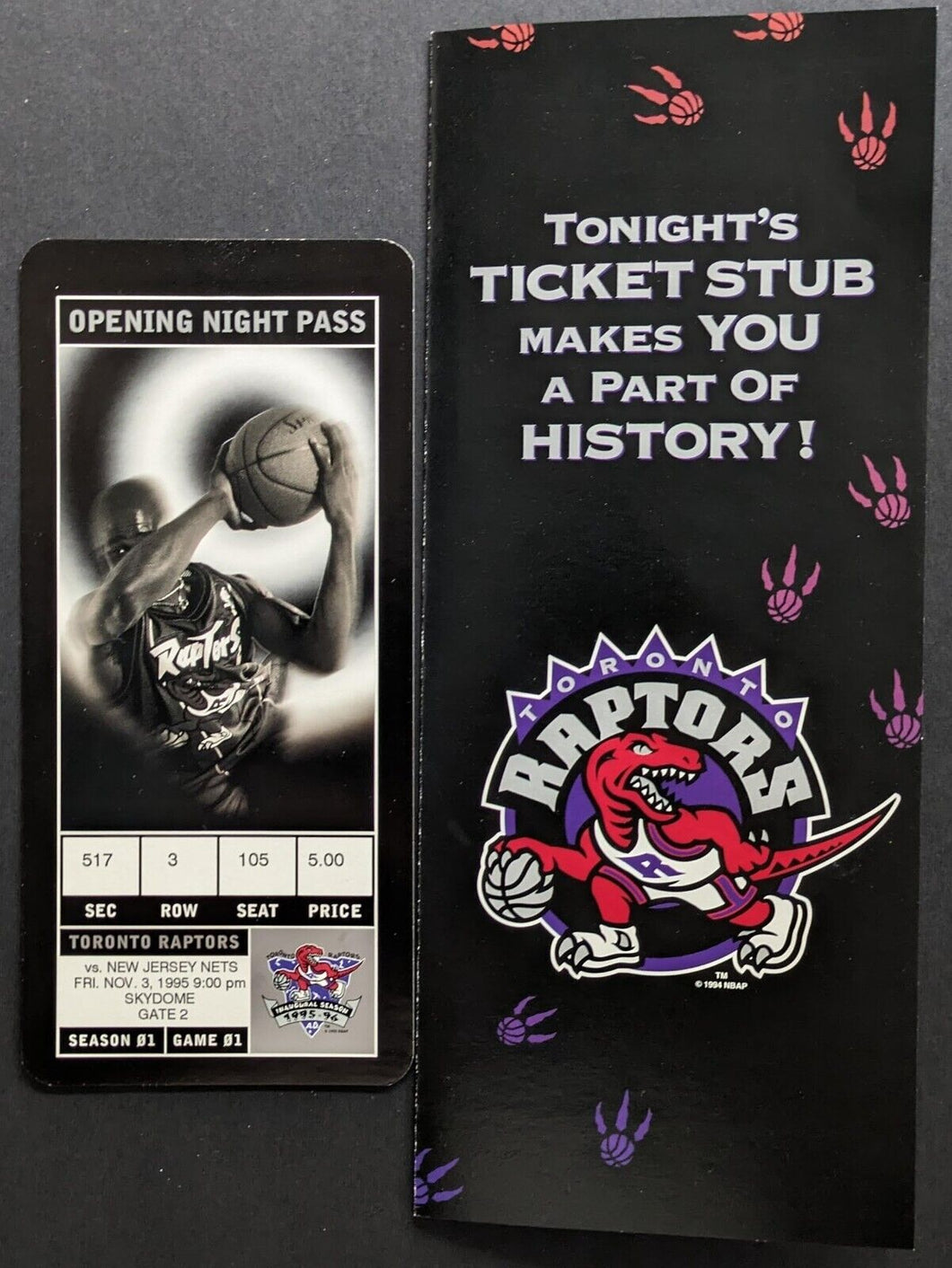 Toronto Raptors Inaugural Season First Game Full Ticket + Original Nik ...