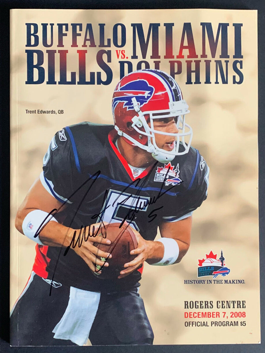 Trent Edwards Autographed 2008 NFL Football Program Bills vs Miami Dolphins