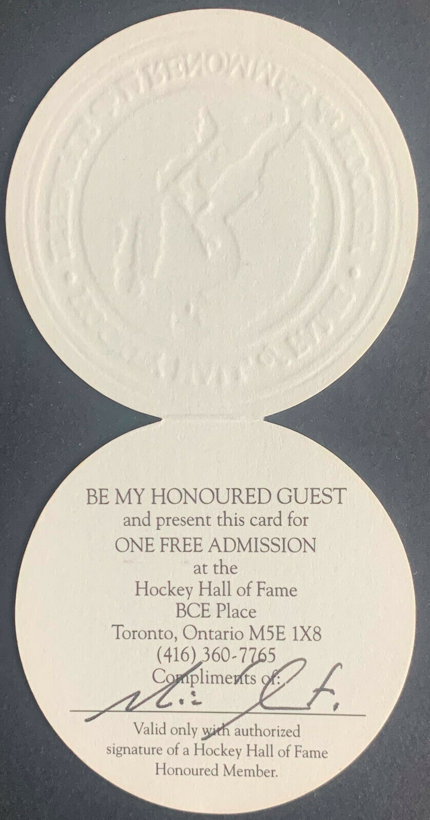 Hockey Hall Of Fame Admission Pass Signed By Michel Goulet Blackhawks Nordiques