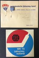 1973 World Ice Hockey Championship Lapel Pin + Decal Holland Tournament Vintage