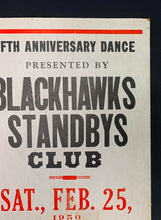Load image into Gallery viewer, 1950 Chicago Blackhawks Standbys Fan Club Broadside 5th Anniversary Dance
