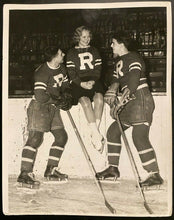 Load image into Gallery viewer, 1935 NHL Hockey Press Photo New York Rovers Players with Figure Skater Henie
