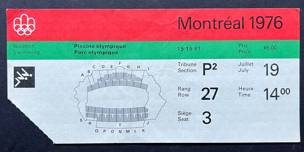 1976 Montreal Summer Olympics Swimming Ticket Stub Queen Elizabeth