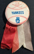 1930 New York Yankees Vintage 1.75” Pinback 2 Ribbons Uncle Sam Button Baseball