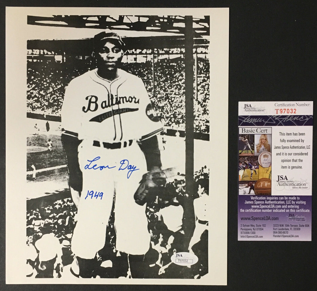 Leon Day Signed Baseball Photo Negro Leagues Baltimore Elite Giants JSA