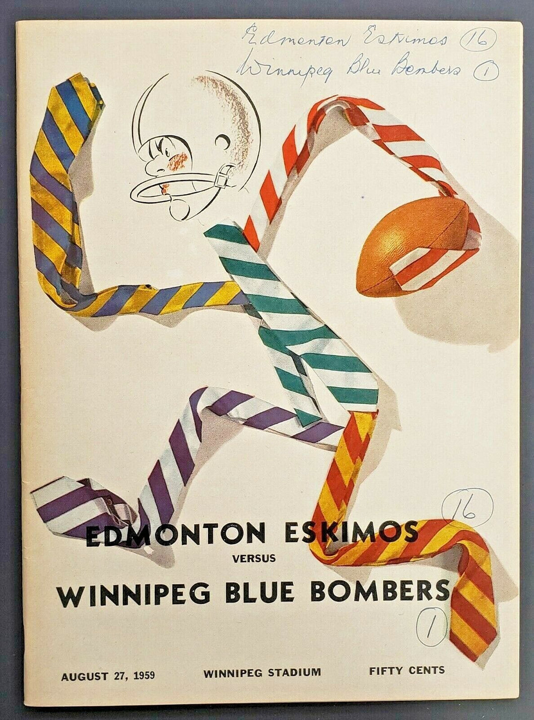 1959 Football Program Edmonton Eskimos vs Winnipeg Blue Bombers CFL Football