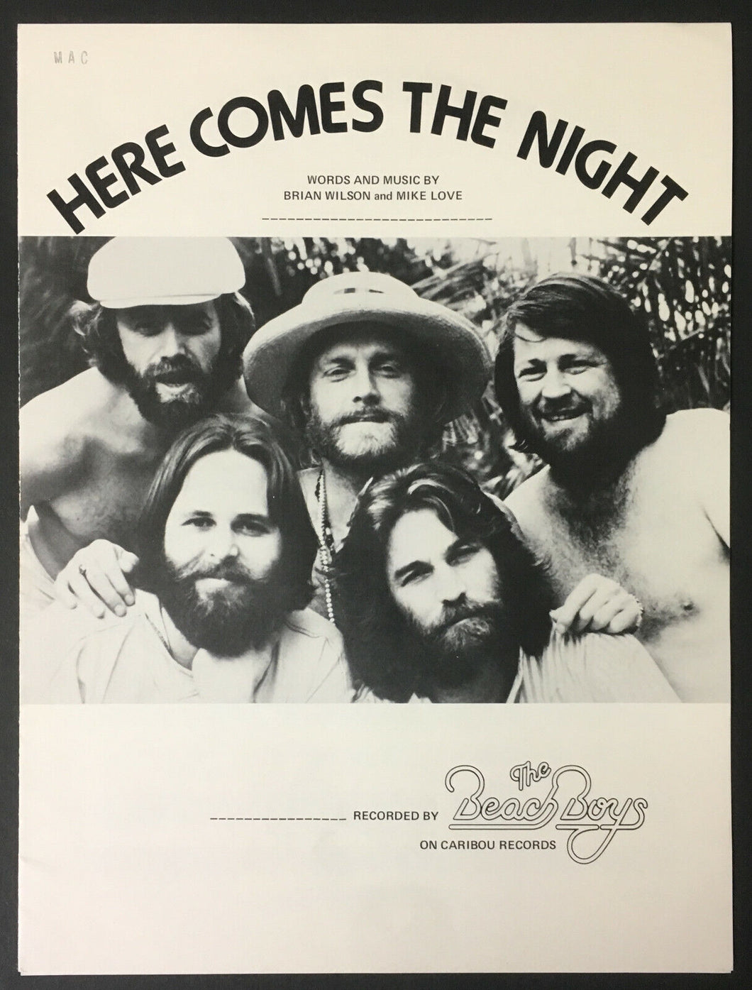 1968 Here Comes The Night The Beach Boys Brian Wilson Sheet Music