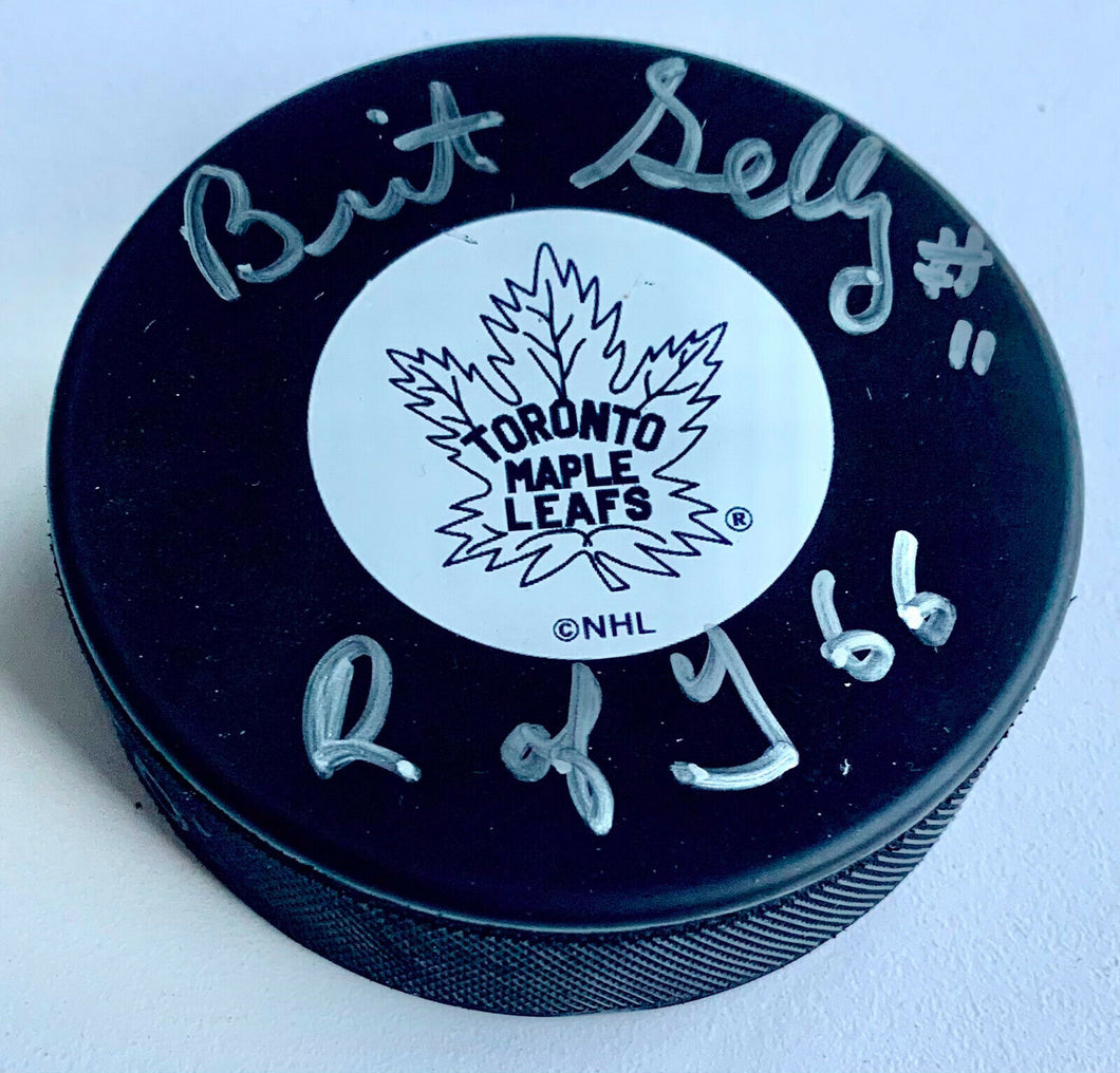 Brit Selby Signed Toronto Maple Leafs NHL Hockey Puck Autographed R Of Y 66