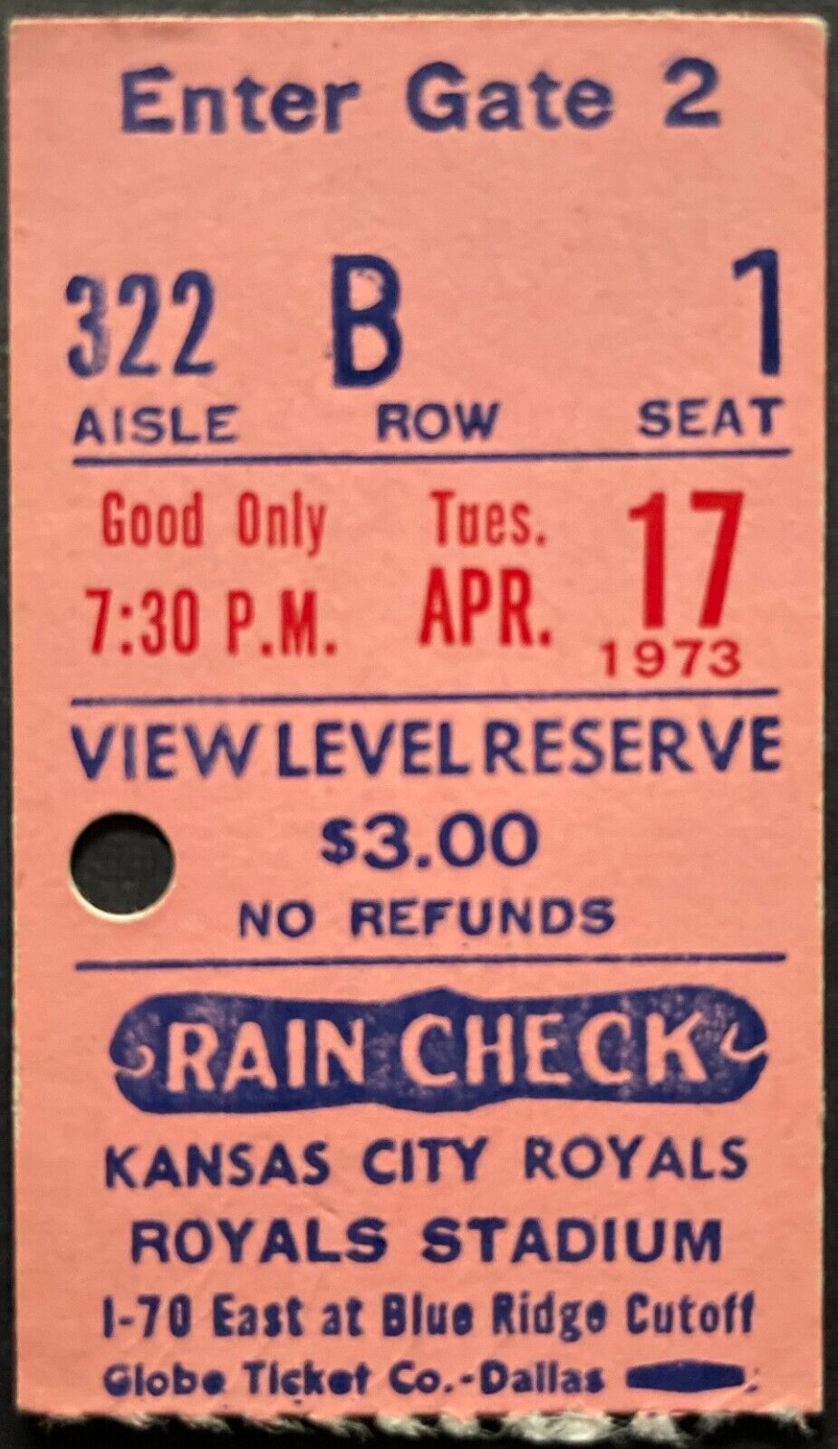 1973 Vtg Kansas City Royals v Oakland Royal Stadium Inaugural Week MLB Ticket
