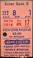 1973 Vtg Kansas City Royals v Oakland Royal Stadium Inaugural Week MLB Ticket