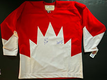 Load image into Gallery viewer, Pete Mahovlich + Ron Ellis Autographed CCM Retail Replica Team Canada Jersey JSA
