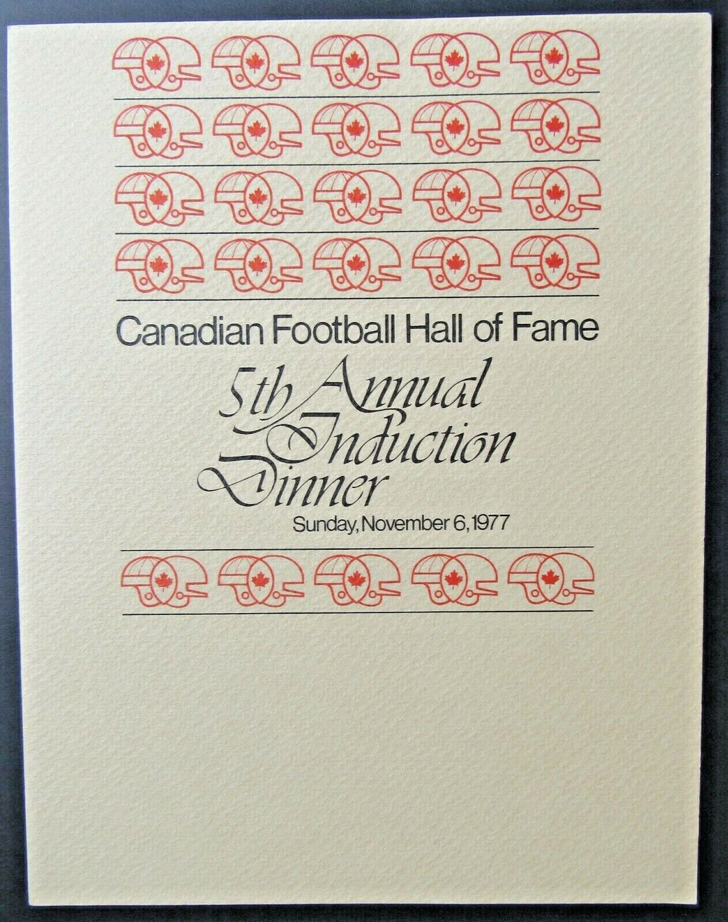 1977 Canadian Football Hall of Fame 5th Annual Induction Dinner Program