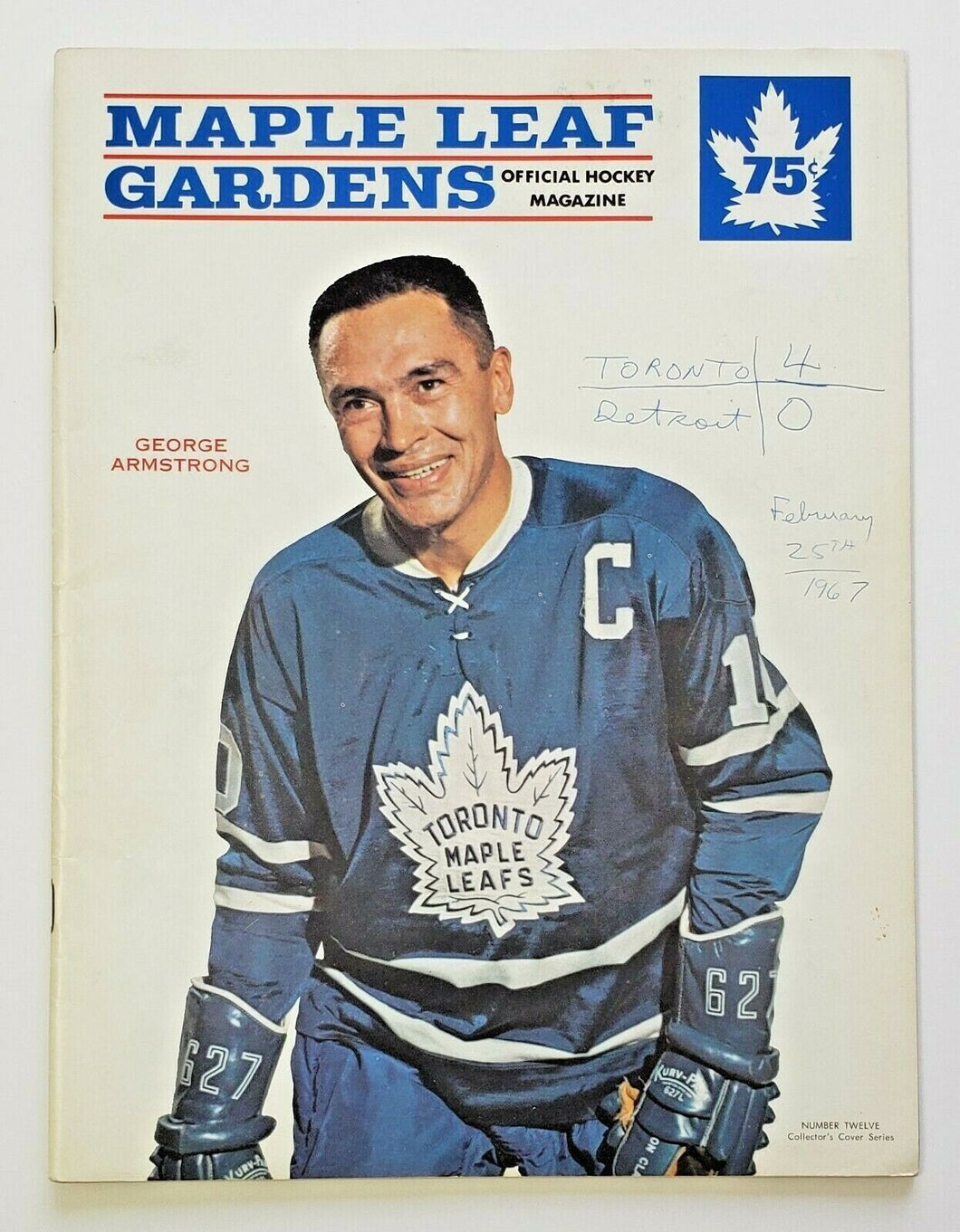 1967 Maple Leaf Gardens Terry Sawchuk 99th Shutout Game Program Armstrong Howe