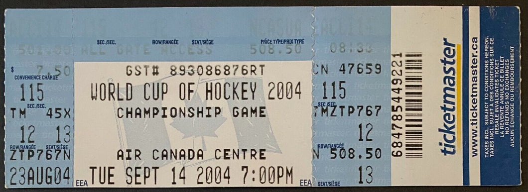 2004 ACC World Cup of Hockey Finals Ticket + Lanyard Canada Beats Finland Vtg