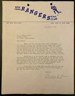 1964 NHL Hockey Letter New York Rangers Fan Club Letterhead Vintage Rare