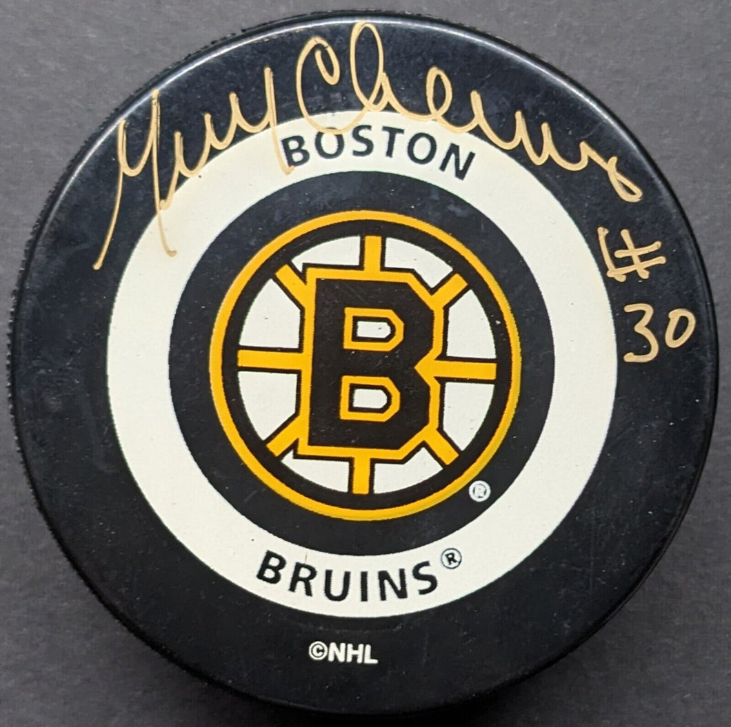 Gerry Cheevers Autographed In Glas Co Puck NHL Hockey Signed Boston Bruins JSA