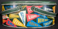 1940s College Pennant Lunch Pail Tin Box Notre Dame Ohio Alabama Vintage NCAA