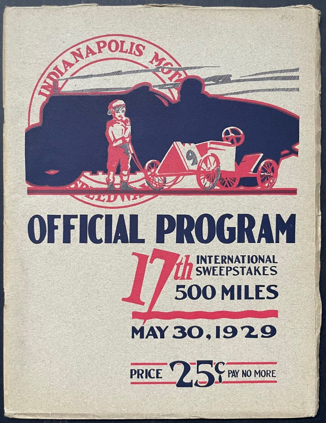 1929 Indy 500 Unscored Program Ray Keetch Indianapolis Motor Speedway Racing VTG