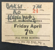 1950 St. Nicholas Arena Boxing Vintage Ticket Stub Joe Baski Bernie Reynolds