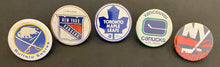 Load image into Gallery viewer, 1972 Vintage NHL 1-3/4" Pinback Buttons (5) Toronto Maple Leafs New York Rangers
