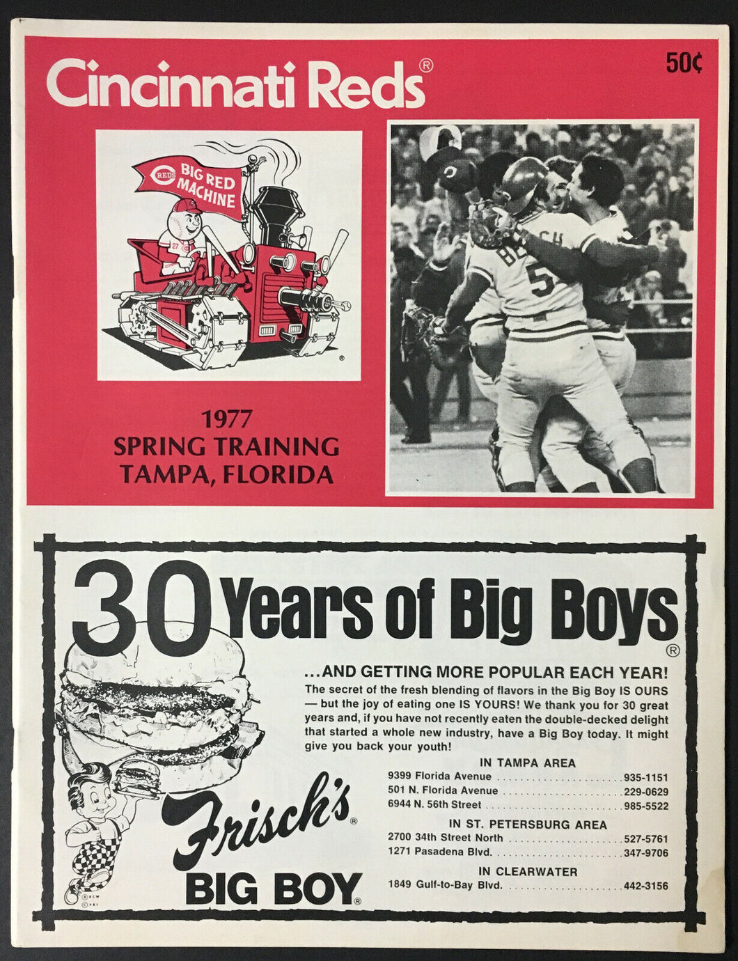 1977 Cincinnati Reds Spring Training Baseball Program Tampa Florida MLB Rose