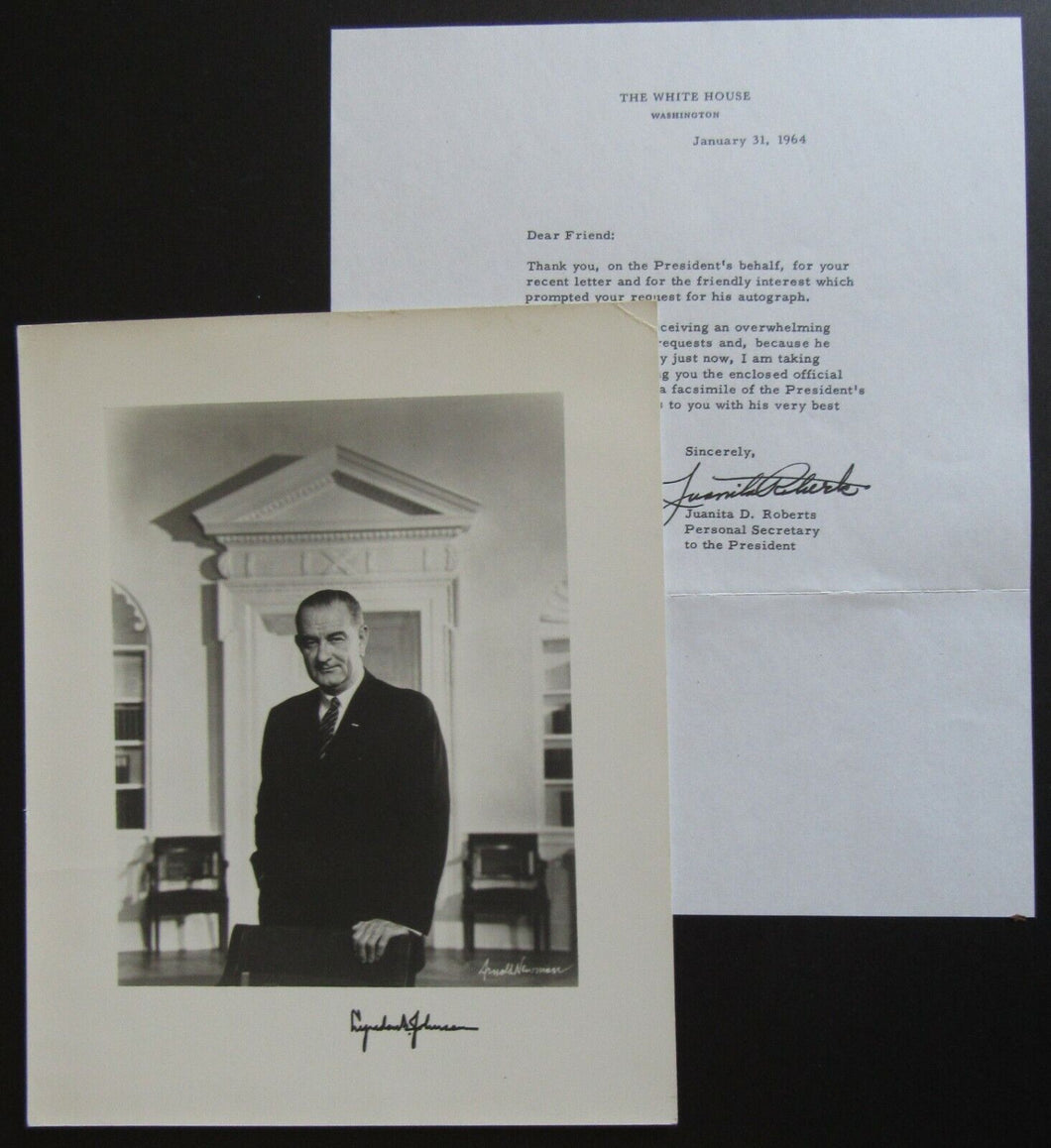 1964 President Lyndon B. Johnson Photo + Autographed Facsimile Signed Vintage