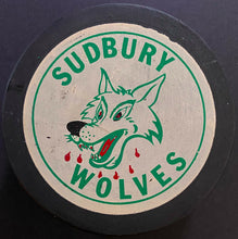 Load image into Gallery viewer, 1972 Sudbury Wolves OHA Major Jr. A Game Puck Vintage Hockey Used CMJHL
